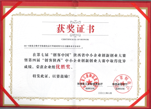 第七届“创客中国”陕西省中小企业创新创业大赛优胜奖